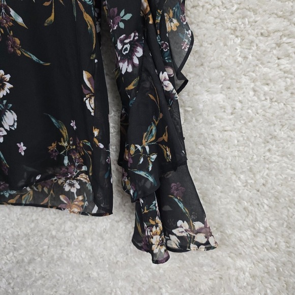 IZ Byer Top Women Medium Black Floral Ruffle Sleeves Lined Fairy Grunge Feminine - Picture 2 of 13